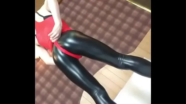 Grande no porn] Shiny Red Leotard and PU Leggings Sissy image clip ( dejavutubo caldo