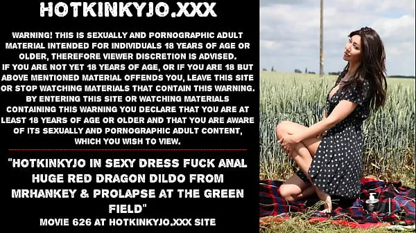 Stort Hotkinkyjo in sexy dress fuck anal huge red dragon dildo from mrhankey & prolapse at the green field varmt rør