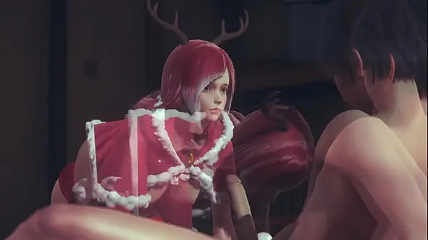 Veľká Hentai cosplay reindeer hard teplá trubica