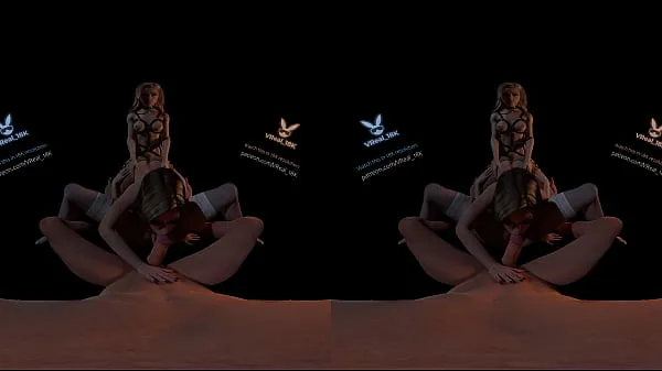 Big VReal 18K Spitroast FFFM orgy groupsex with orgasm and stocking, reverse gangbang, 3D CGI render warm Tube