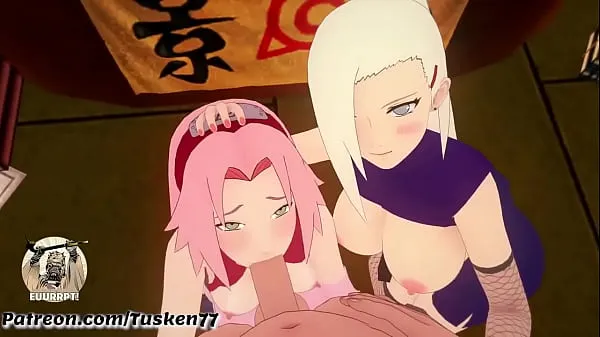 Duża NARUTO 3D HENTAI: Kunoichi Sluts Ino & Sakura thanking their hero Naruto ciepła tuba