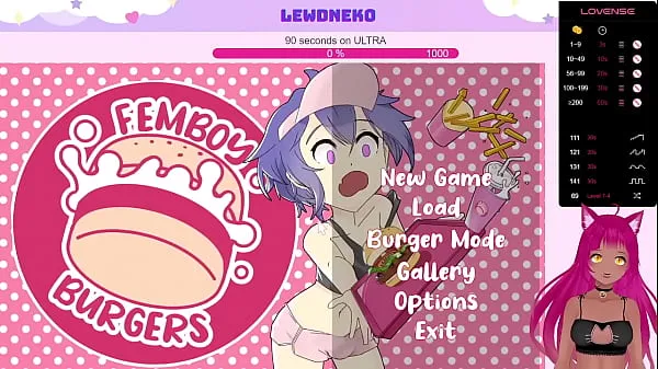 Ống ấm áp VTuber LewdNeko Plays Femboy Burgers lớn