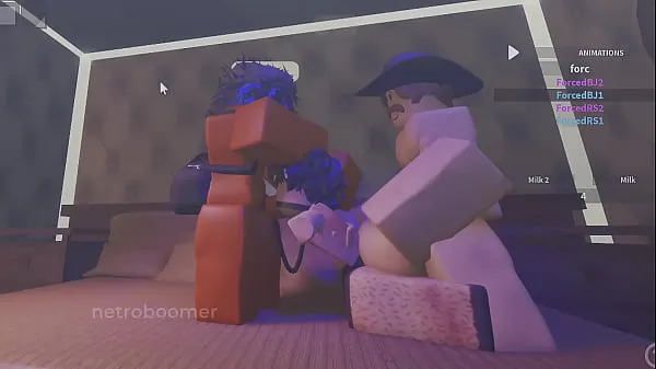 Grote ROBLOX: Slutty femboy gets face fucked and gang banged by two big cocks warme buis