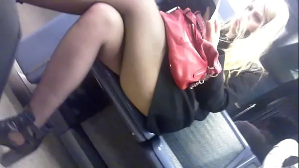 Big No skirt blonde and short coat in subway warm Tube