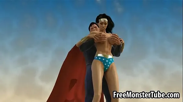 Stort 3D Wonder Woman sucking on Superman's hard cock varmt rør